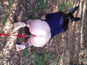 Naked submissive slut taken for a walk on a leash in forest ANAL LEASH but plug 8/16