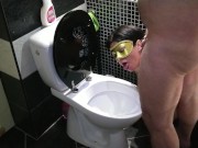 Hard toilet slave training! Sitting on toilet and decide to piss in her mouth 6/16