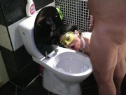 Hard toilet slave training! Sitting on toilet and decide to piss in her mouth 8/16