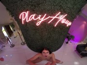 Fit brunette in glasses rides your cock in the airport in VR 16/16