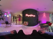 Fit brunette in glasses rides your cock in the airport in VR 4/16