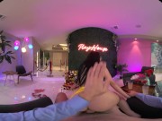 Fit brunette in glasses rides your cock in the airport in VR 8/16
