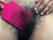 Combing My Bush w l/ The Window Open | EXTREMELY Hairy Black Pussy 11/16