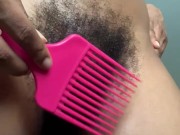 Combing My Bush w l/ The Window Open | EXTREMELY Hairy Black Pussy 12/16