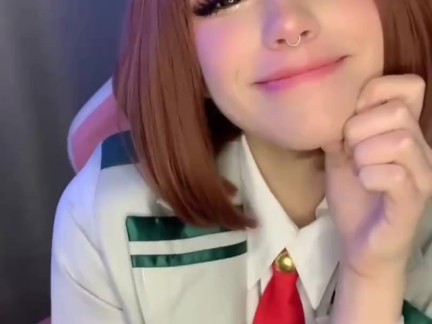 Cosplay Uraraka Ochako sweetly sucks a dildo and jerks off