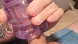 Hot tattoo guy uses flesh light with big cumshot.