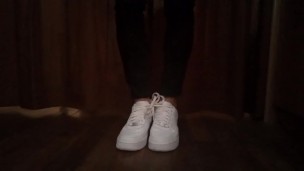 Nike Air Force 1. Tie the 2 laces together, walk, tear. Fetish video made by a sneaker lover boy