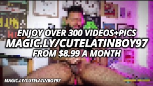 Massaging and teasing my big uncut latino cock with oil until I shoot a BIG cum load intense orgasm