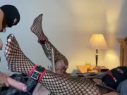 Femdom pegging sub in spreader bar till he cums 3/16