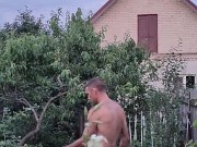 After a hot day, I water the garden 10/16