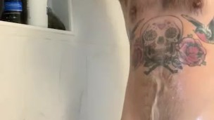 Straight man shower dick jerking off