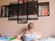 Lying on a bed fucking a turbo ignition Fleshlight sideways perspective 2/16