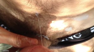 Jerk off my big dick and cum outdoor in public garden - Italian