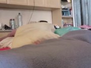 Hands free cumshot on my friends bed 1/16