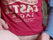 Hands free cumshot on my friends bed 11/16