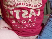 Hands free cumshot on my friends bed 14/16