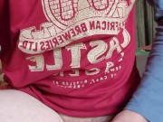 Hands free cumshot on my friends bed 16/16