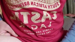 Hands free cumshot on my friends bed