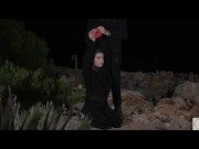 Bound and parched of cock essence this BDSM fetish sub drinks from her doms flute after suckling with delight 4/16