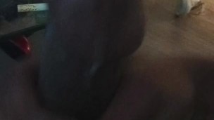Pumping out some cum after fucking a TS all night