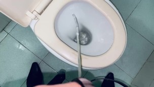 Hot commode uncut dick pissing at the dirty public bathroom 