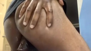 Nice ass black bottom rides dildo 