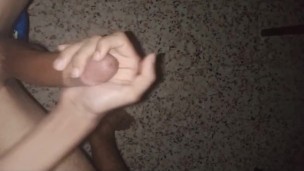 Solo male ruined his roommate by throwing massive cumshot on the floor by his long curved dick