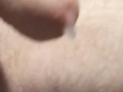 Horny guy jerks off passed the edge stops but still drips pre-cum