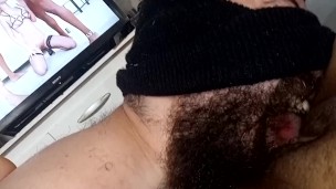this dog licked my pussy very hard watching a naughty porn, nervous tongue made me ejaculate