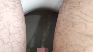 Hairy Japanese uncircumcised cock peeing in the neighborhood library.