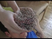 Foot slave Bobby has to serve the dominant Teen Princess Amorela as a waste bin for her filed calluses of the feet, as well 16/16