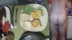 Making a bacon and eggs sandwich