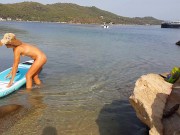 Totally naked in front of fisherman # Pushing Chinese Balls from vagina into the sea