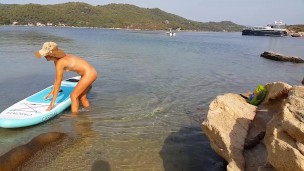 Totally naked in front of fisherman # Pushing Chinese Balls from vagina into the sea