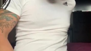 Hunk boy fucks sneakers in Gym wear