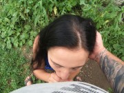 Public Cum Swallow Behind Garages During the Walk - POV 12/16