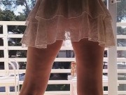 Up Dress NO PANTIES at Hotel Balcony # Public Pussy tanning and watering