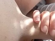 my wife gives me a blowjob after work and i cum on her pussy 7/16