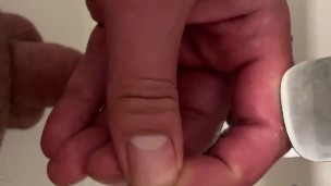Washing small dick in bathroom sink