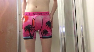 Pissing myself in tight pink AE boxer briefs and getting hard