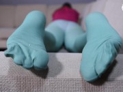 Colorful worn pantyhose and Ivet's sexy soles teasing (stockings, nylon, foot teasing, sexy soles)