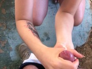 Outdoor handjob in abandoned resort houses near the Sea 13/16