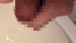 Hairy Japanese man masturbates. The moment he ejaculates in the washroom. Opposite viewpoint