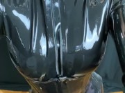 Latex slave polishes my catsuit