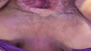 Nice gape from inflatable dildo in assless panties 