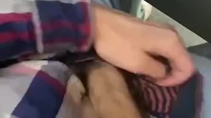 Horny guy plays with monster cock at work 