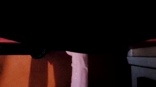goth femboy cums on huge dildo