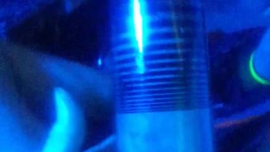 cock and balls pumping up under blue light