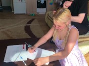 A shy student could not resist the tutor and took his dick in her mouth 2/16