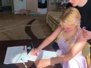 A shy student could not resist the tutor and took his dick in her mouth 3/16